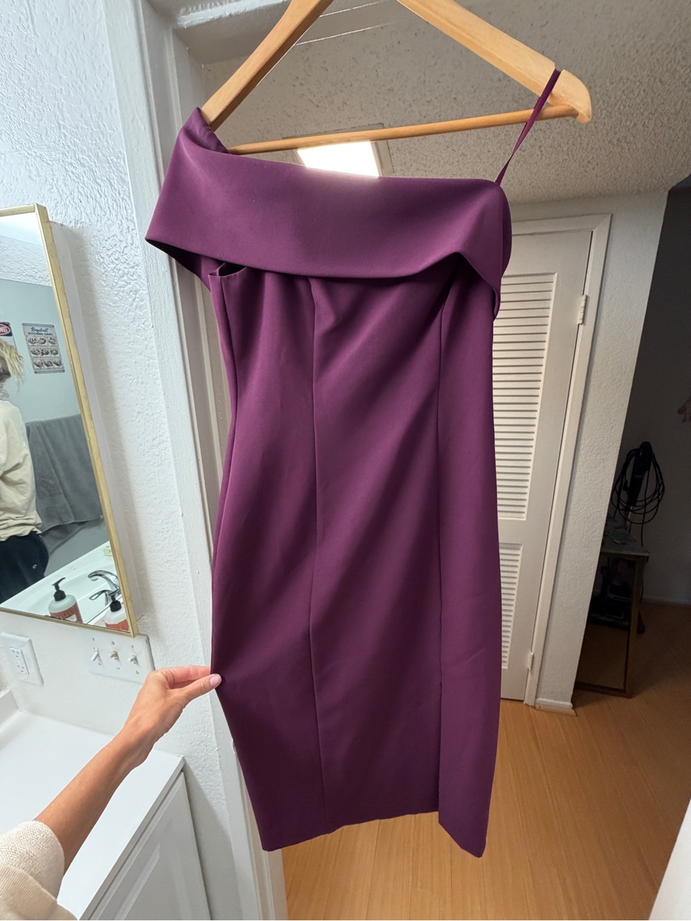 Nordstrom One-Shoulder Folded Neck Sheath Dress — Plum